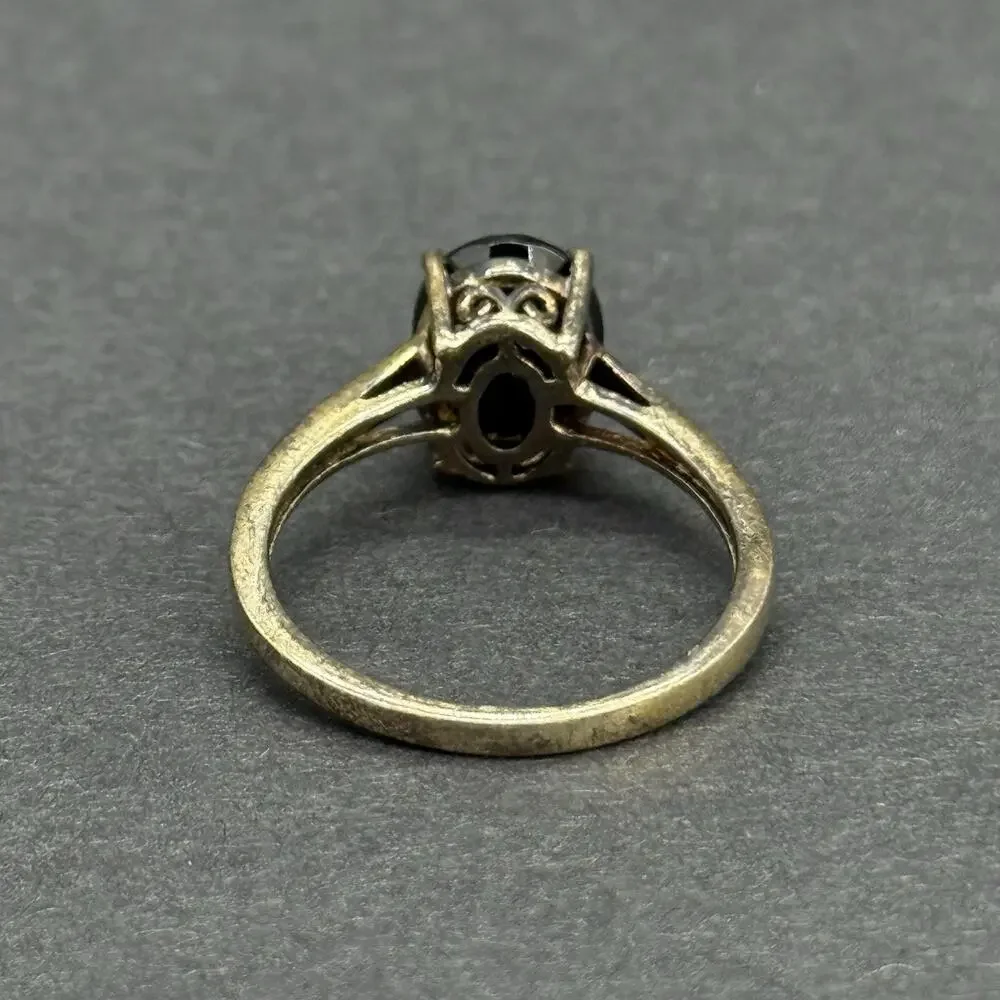 Vintage 925 Sterling Silver Oval Cut Black Onyx Solitaire Ring Size 8.5